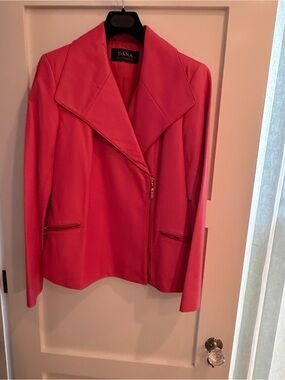 Dana Buchman coral/pink Leather Jacket with Asymmetrical Zip.